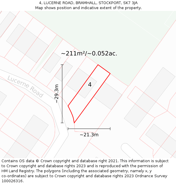 4, LUCERNE ROAD, BRAMHALL, STOCKPORT, SK7 3JA: Plot and title map