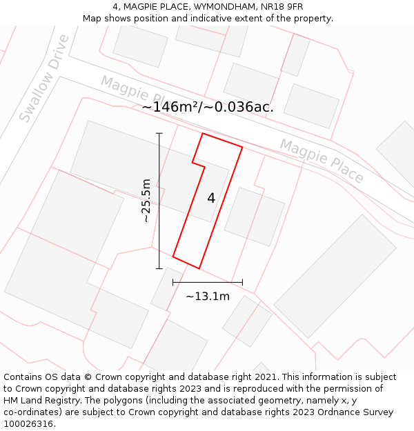 4, MAGPIE PLACE, WYMONDHAM, NR18 9FR: Plot and title map