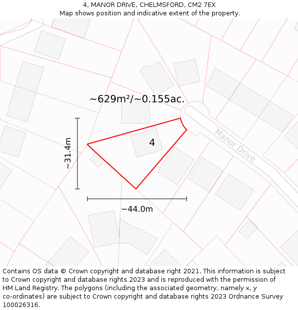 4, MANOR DRIVE, CHELMSFORD, CM2 7EX: Plot and title map