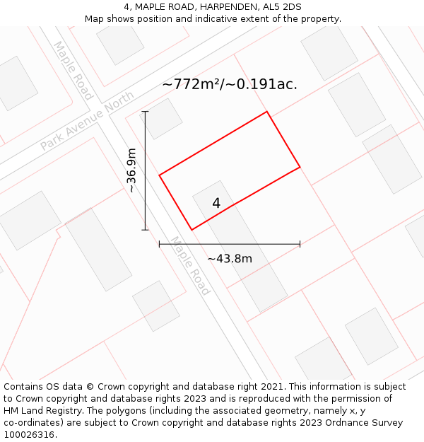 4, MAPLE ROAD, HARPENDEN, AL5 2DS: Plot and title map