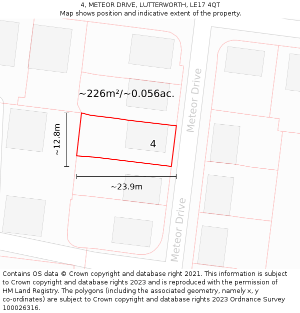 4, METEOR DRIVE, LUTTERWORTH, LE17 4QT: Plot and title map