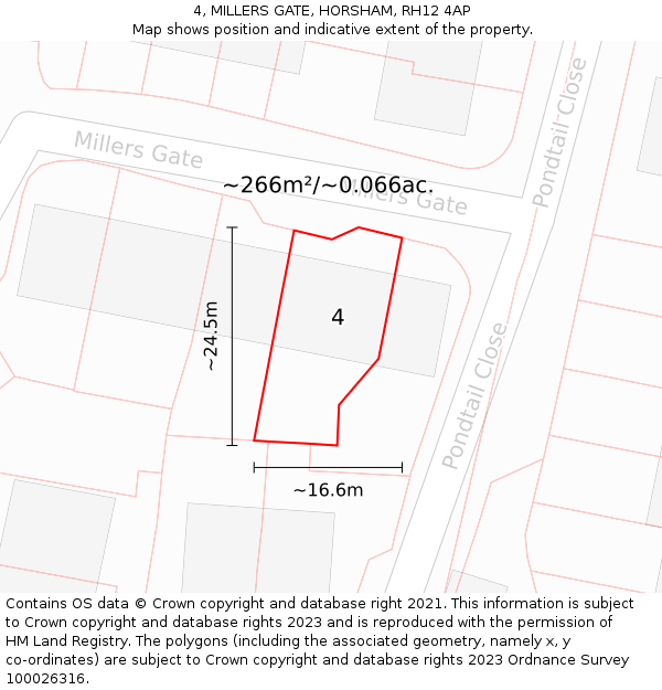 4, MILLERS GATE, HORSHAM, RH12 4AP: Plot and title map
