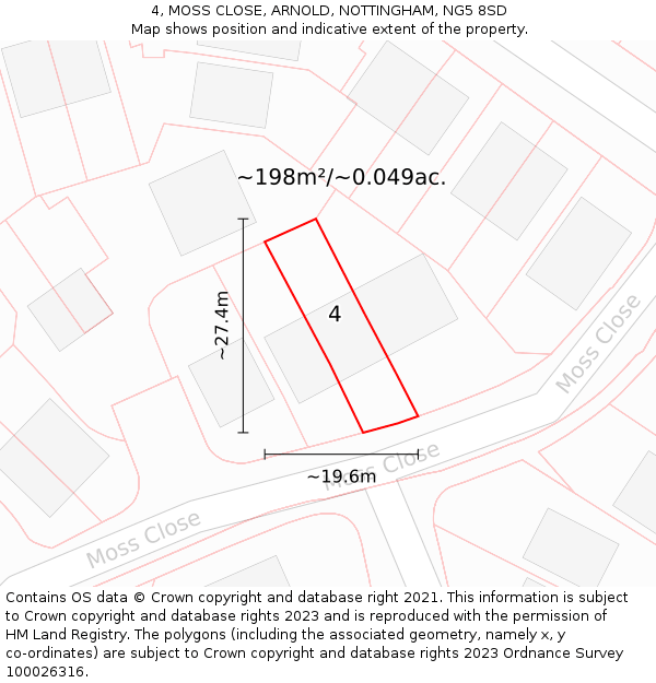 4, MOSS CLOSE, ARNOLD, NOTTINGHAM, NG5 8SD: Plot and title map