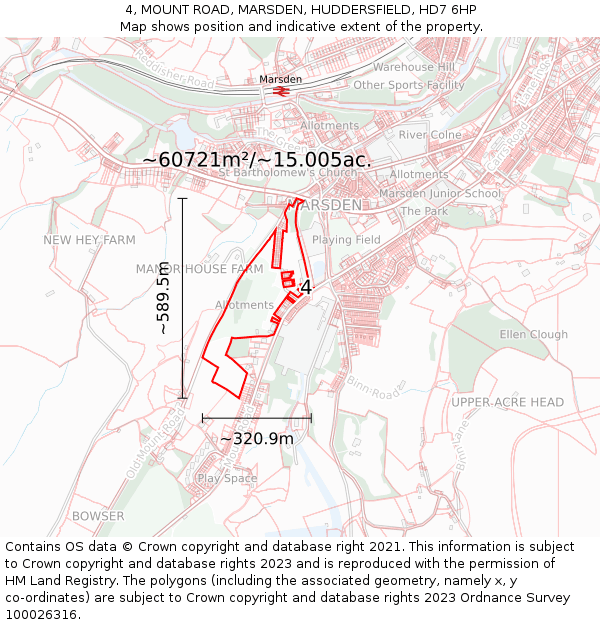 4, MOUNT ROAD, MARSDEN, HUDDERSFIELD, HD7 6HP: Plot and title map