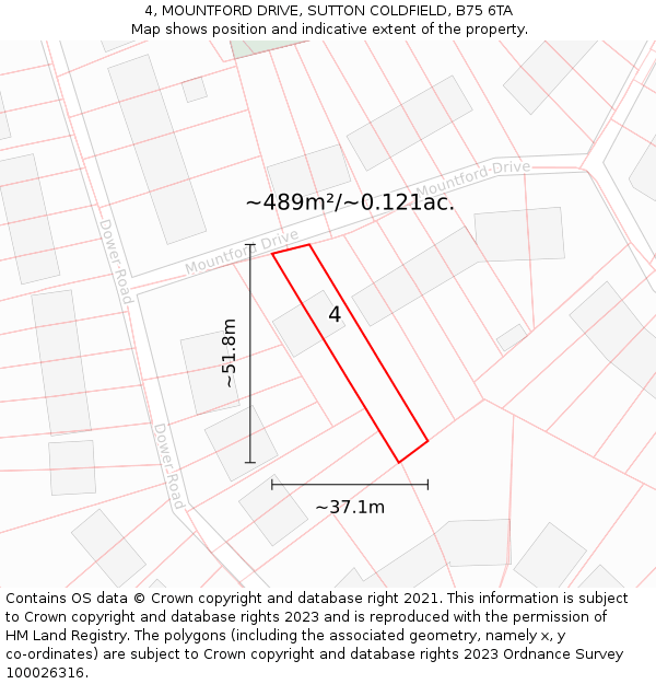 4, MOUNTFORD DRIVE, SUTTON COLDFIELD, B75 6TA: Plot and title map