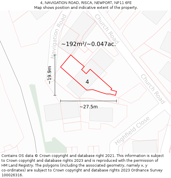 4, NAVIGATION ROAD, RISCA, NEWPORT, NP11 6FE: Plot and title map