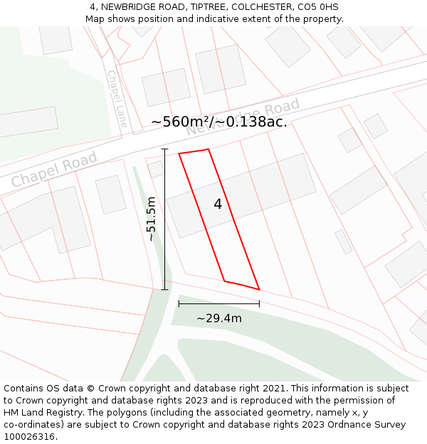 4, NEWBRIDGE ROAD, TIPTREE, COLCHESTER, CO5 0HS: Plot and title map