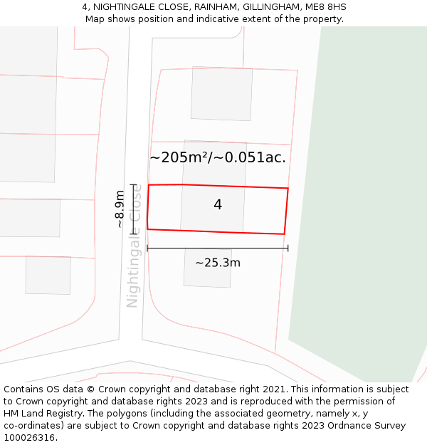 4, NIGHTINGALE CLOSE, RAINHAM, GILLINGHAM, ME8 8HS: Plot and title map