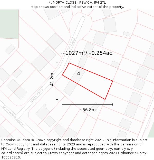 4, NORTH CLOSE, IPSWICH, IP4 2TL: Plot and title map