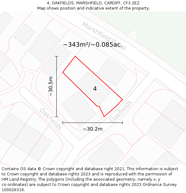 4, OAKFIELDS, MARSHFIELD, CARDIFF, CF3 2EZ: Plot and title map
