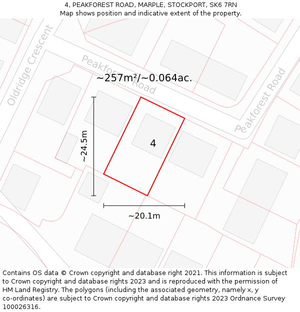 4, PEAKFOREST ROAD, MARPLE, STOCKPORT, SK6 7RN: Plot and title map