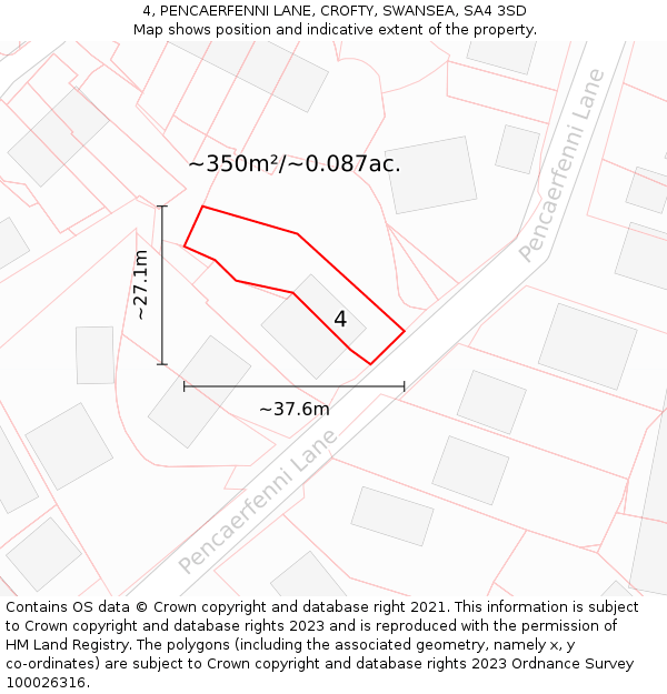 4, PENCAERFENNI LANE, CROFTY, SWANSEA, SA4 3SD: Plot and title map