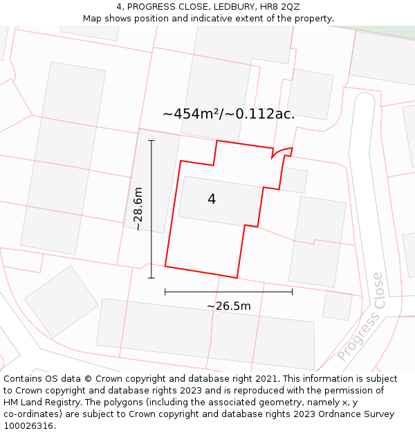 4, PROGRESS CLOSE, LEDBURY, HR8 2QZ: Plot and title map