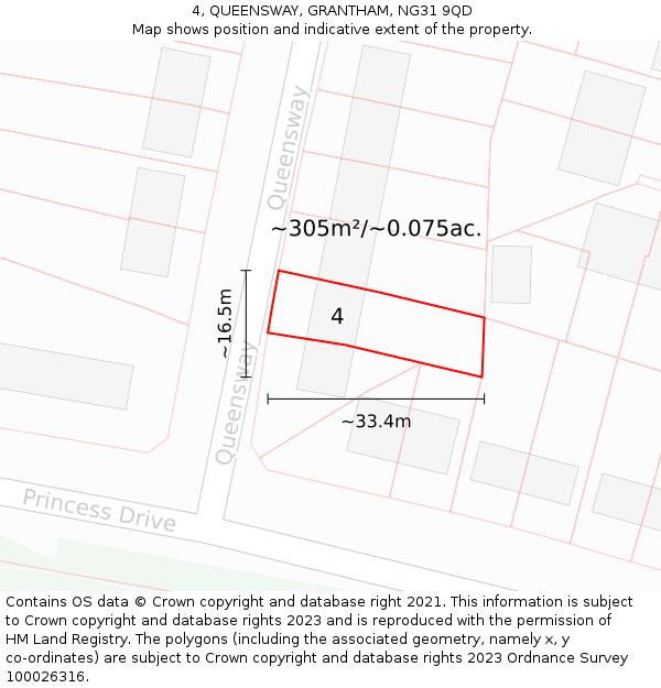 4, QUEENSWAY, GRANTHAM, NG31 9QD: Plot and title map