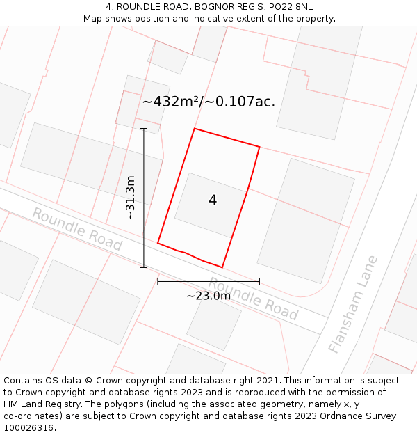 4, ROUNDLE ROAD, BOGNOR REGIS, PO22 8NL: Plot and title map