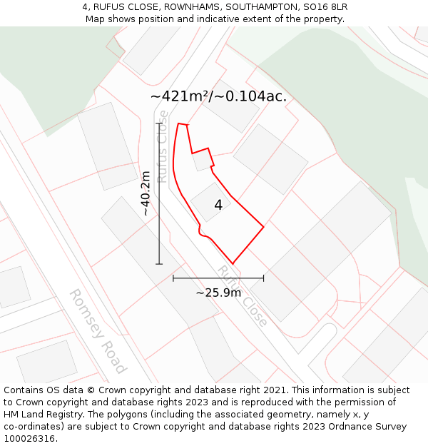 4, RUFUS CLOSE, ROWNHAMS, SOUTHAMPTON, SO16 8LR: Plot and title map