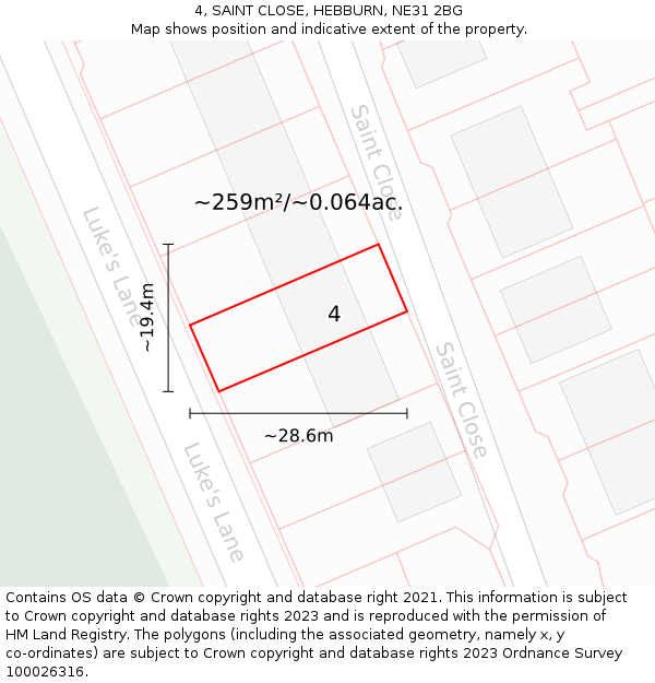 4, SAINT CLOSE, HEBBURN, NE31 2BG: Plot and title map