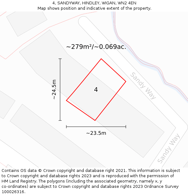 4, SANDYWAY, HINDLEY, WIGAN, WN2 4EN: Plot and title map