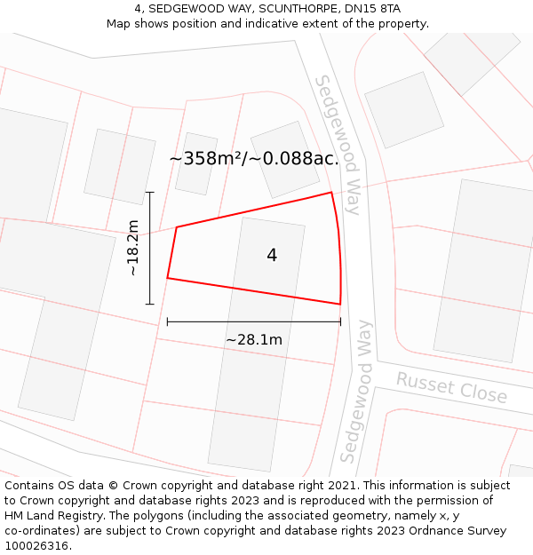 4, SEDGEWOOD WAY, SCUNTHORPE, DN15 8TA: Plot and title map