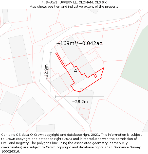 4, SHAWS, UPPERMILL, OLDHAM, OL3 6JX: Plot and title map