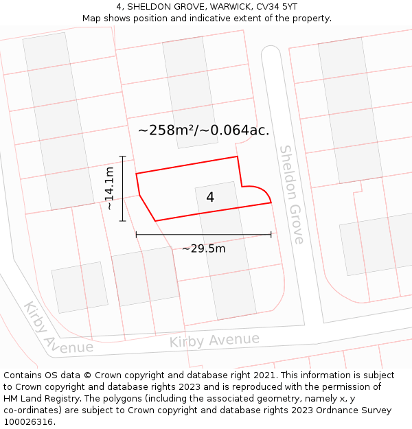 4, SHELDON GROVE, WARWICK, CV34 5YT: Plot and title map