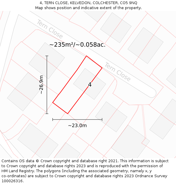 4, TERN CLOSE, KELVEDON, COLCHESTER, CO5 9NQ: Plot and title map