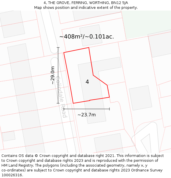 4, THE GROVE, FERRING, WORTHING, BN12 5JA: Plot and title map
