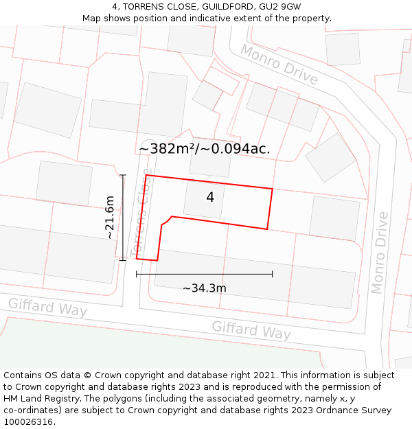 4, TORRENS CLOSE, GUILDFORD, GU2 9GW: Plot and title map