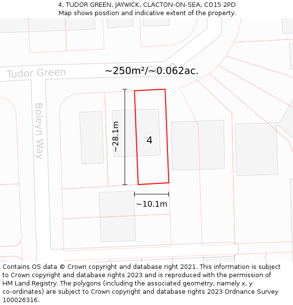 4, TUDOR GREEN, JAYWICK, CLACTON-ON-SEA, CO15 2PD: Plot and title map