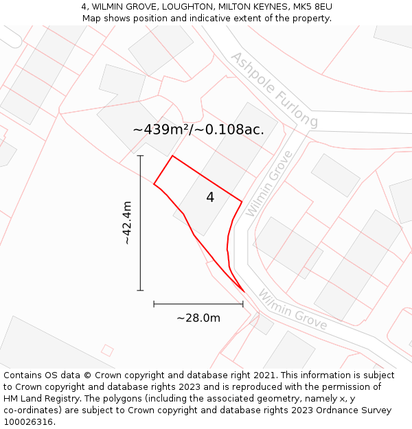 4, WILMIN GROVE, LOUGHTON, MILTON KEYNES, MK5 8EU: Plot and title map