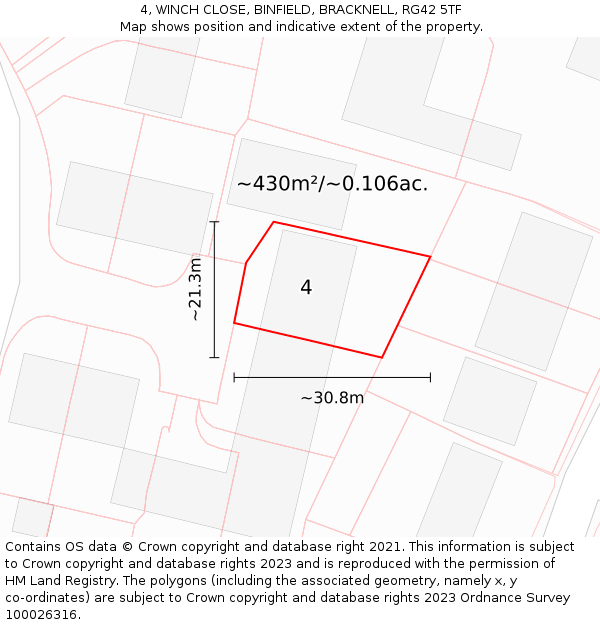 4, WINCH CLOSE, BINFIELD, BRACKNELL, RG42 5TF: Plot and title map