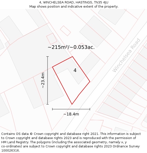 4, WINCHELSEA ROAD, HASTINGS, TN35 4JU: Plot and title map
