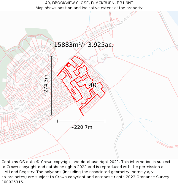 40, BROOKVIEW CLOSE, BLACKBURN, BB1 9NT: Plot and title map