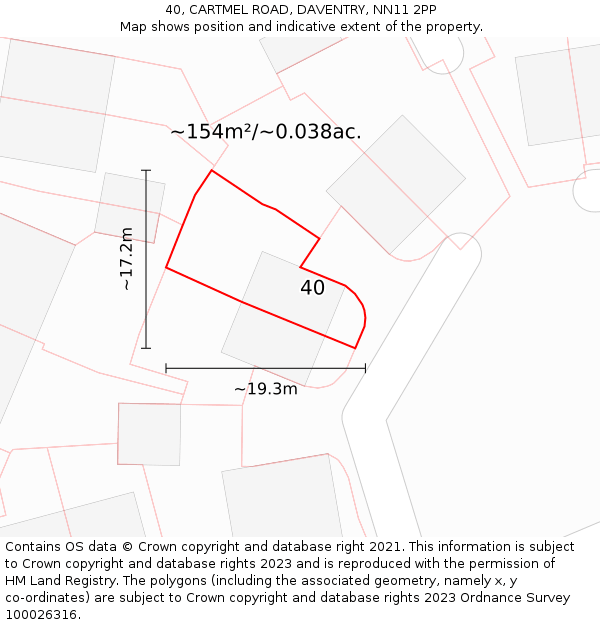 40, CARTMEL ROAD, DAVENTRY, NN11 2PP: Plot and title map