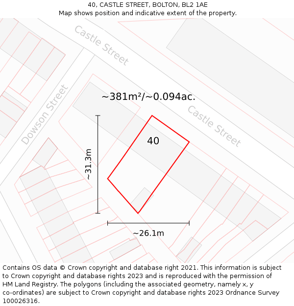 40, CASTLE STREET, BOLTON, BL2 1AE: Plot and title map