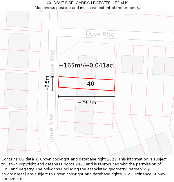 40, DOVE RISE, OADBY, LEICESTER, LE2 4NY: Plot and title map