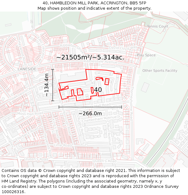 40, HAMBLEDON MILL PARK, ACCRINGTON, BB5 5FP: Plot and title map