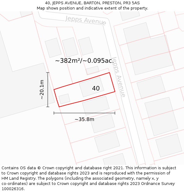 40, JEPPS AVENUE, BARTON, PRESTON, PR3 5AS: Plot and title map