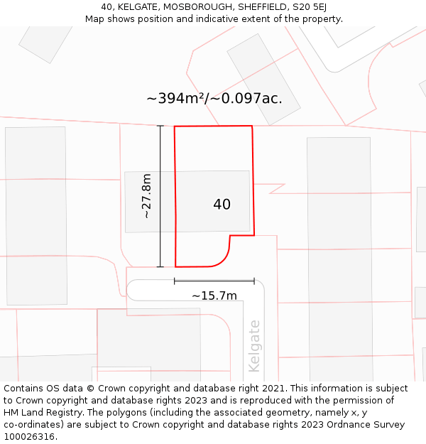 40, KELGATE, MOSBOROUGH, SHEFFIELD, S20 5EJ: Plot and title map
