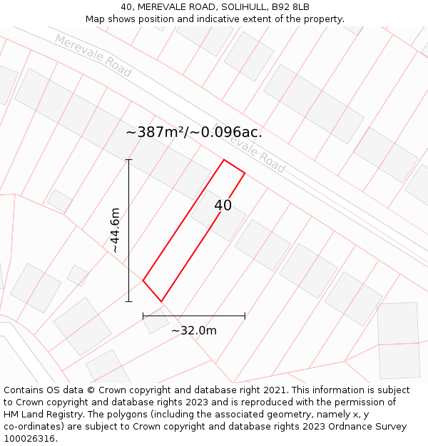 40, MEREVALE ROAD, SOLIHULL, B92 8LB: Plot and title map