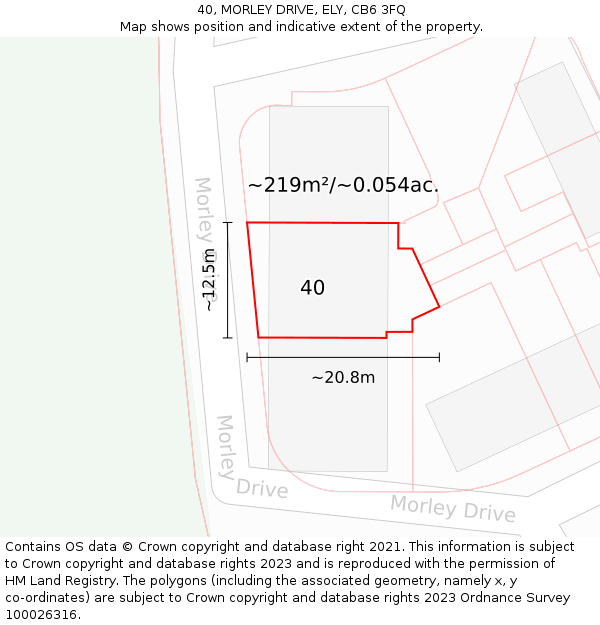 40, MORLEY DRIVE, ELY, CB6 3FQ: Plot and title map