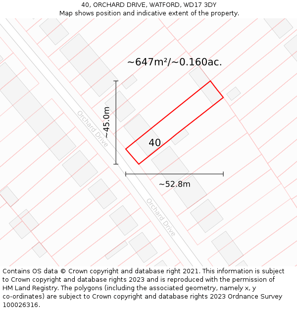 40, ORCHARD DRIVE, WATFORD, WD17 3DY: Plot and title map