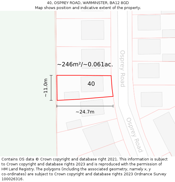 40, OSPREY ROAD, WARMINSTER, BA12 8GD: Plot and title map