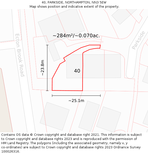40, PARKSIDE, NORTHAMPTON, NN3 5EW: Plot and title map