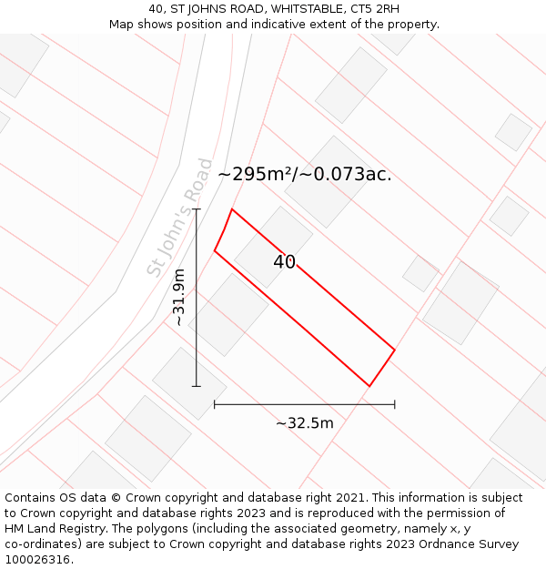 40, ST JOHNS ROAD, WHITSTABLE, CT5 2RH: Plot and title map