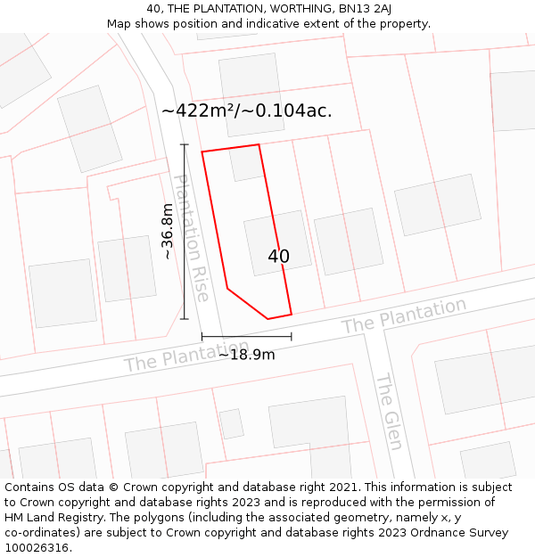 40, THE PLANTATION, WORTHING, BN13 2AJ: Plot and title map