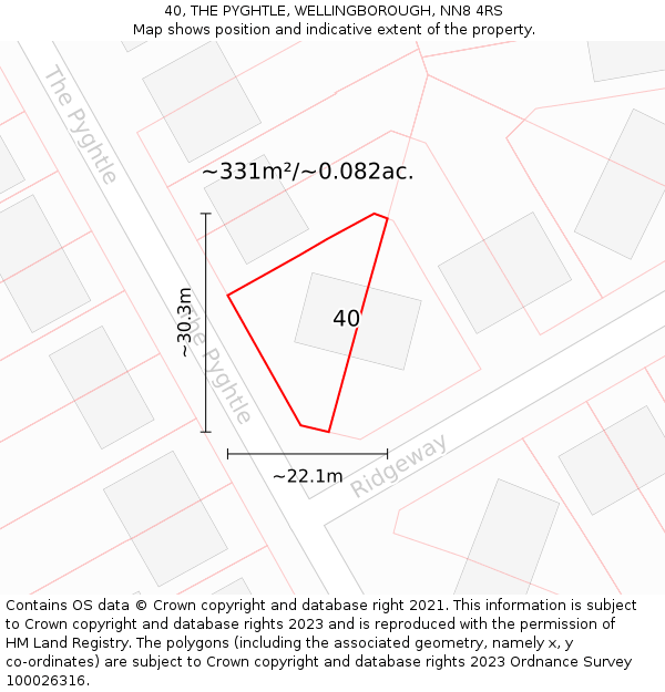40, THE PYGHTLE, WELLINGBOROUGH, NN8 4RS: Plot and title map