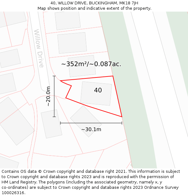40, WILLOW DRIVE, BUCKINGHAM, MK18 7JH: Plot and title map