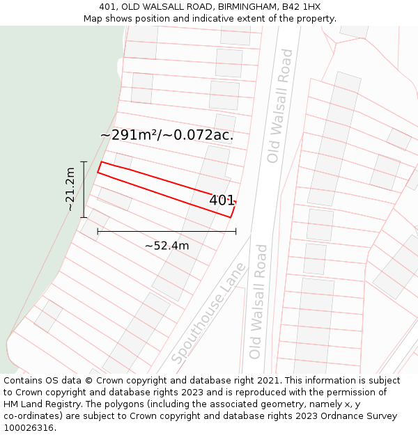 401, OLD WALSALL ROAD, BIRMINGHAM, B42 1HX: Plot and title map