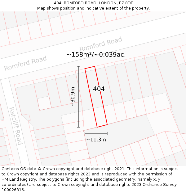 404, ROMFORD ROAD, LONDON, E7 8DF: Plot and title map